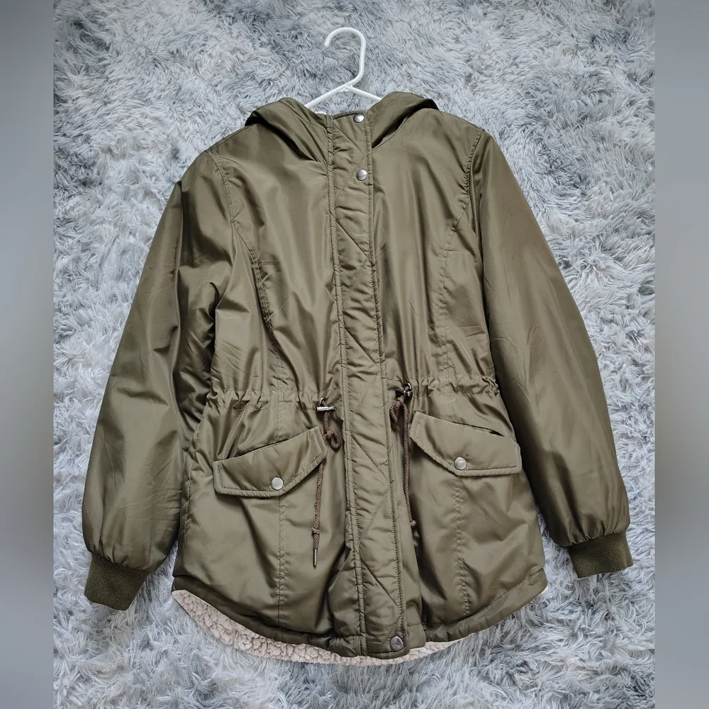 Sebby Women's Medium Reversible Green Anorak Hooded Jacket w/ Sherpa Lining - Picture 3 of 16
